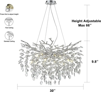 Modern Chrome Crystal Ceiling Chandelier Round Branch Crystal Chandeliers For Dining Living Room Bedroom Kitchen Fixture