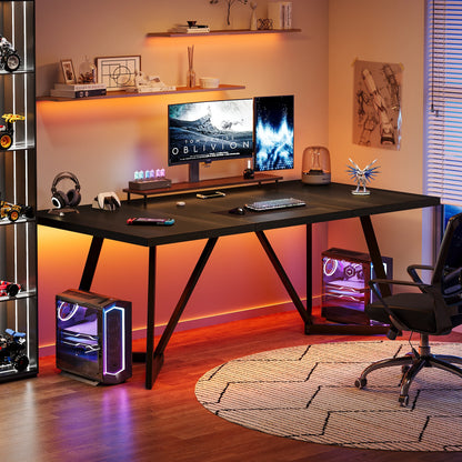 Tribesigns 180cm Large Executive Desk, Modern Black Office Desk with Metal Frame, Study Writing Table