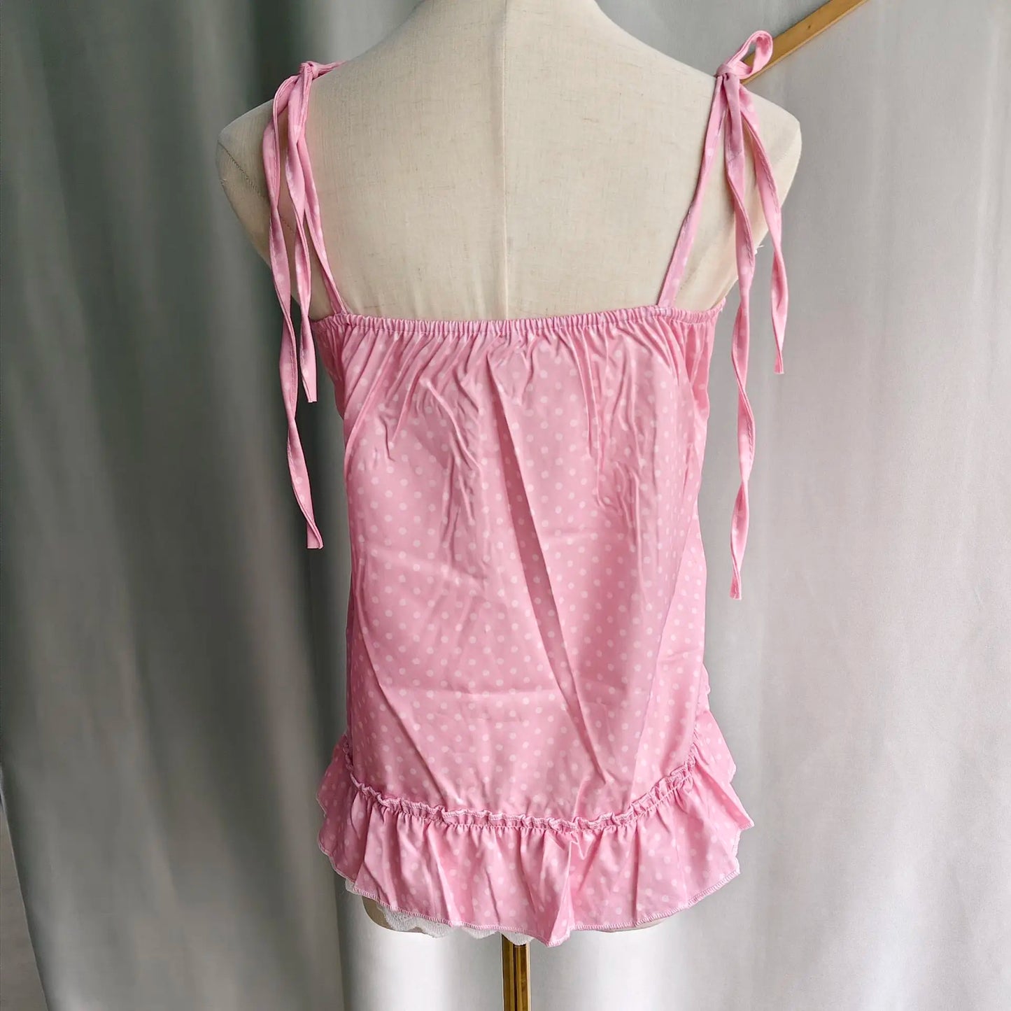 Kimotimo Cute Cat Print Polka Dot Camisole Vest Women Japanese Y2k Bow Ruffle Sleeveless Tank Top Summer Kawaii Ropa De Mujer