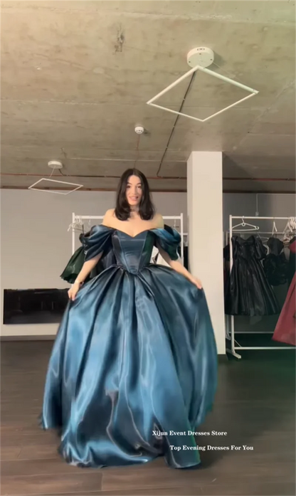 Xijun Modern Turquoise Evening Dresses Off The Shoulder A-Line Formal Prom Dresses Shiny Long Birthday Party Gowns Customized