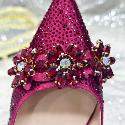 Venus Chan Olive-Green Pointed-Toe Women's High Heels Shoes and Bags for Party Rhinestone Evening Elegant Luxury Handbag