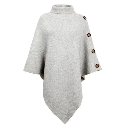 2025 Autumn Winter Shawl Cloak Sweater Solid Color Turtleneck Oversized Cape Coat Female Ponchos Pullover Knitted Bat Sleeve Top