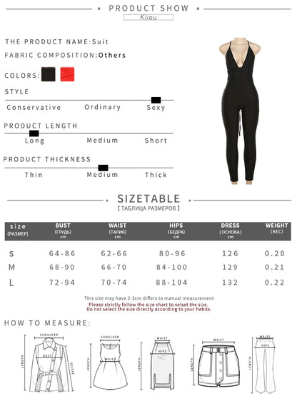 kliou Halter Bandage Jumpsuits Women 2024 Solid Simple Backless Sleeveless Deep V-neck Skinny Overalls Female Classic Streetwear