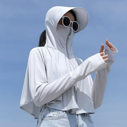 Summer UV Resistant Ice Silk Outdoor Large Brimmed Jacket, Breathable Loose Fitting Women's Sun Protection Clothing with Cape