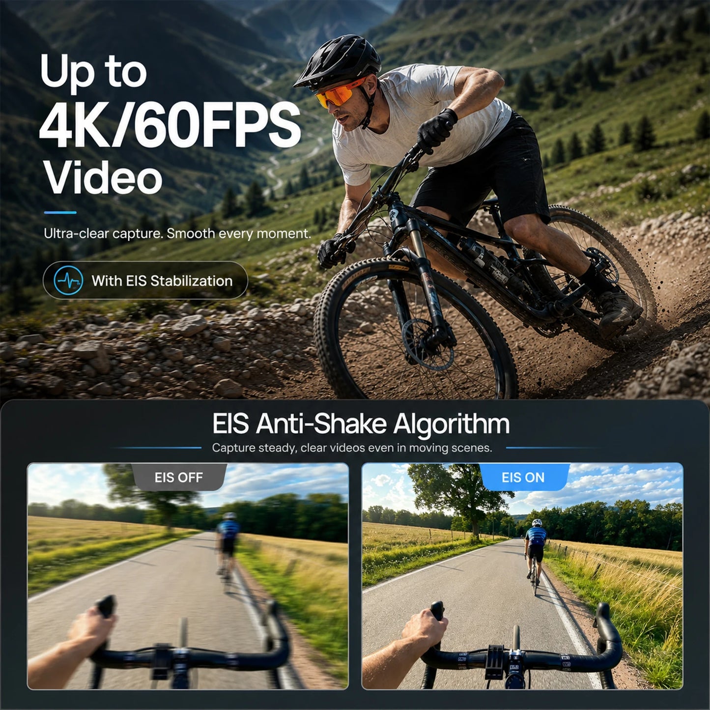 AI Sport Smart Glasses with Camera 4K 60FPS Anti-Shake POV Video Open-Ear Audio Voice Assistant Cycling Sunglasses for Men Women