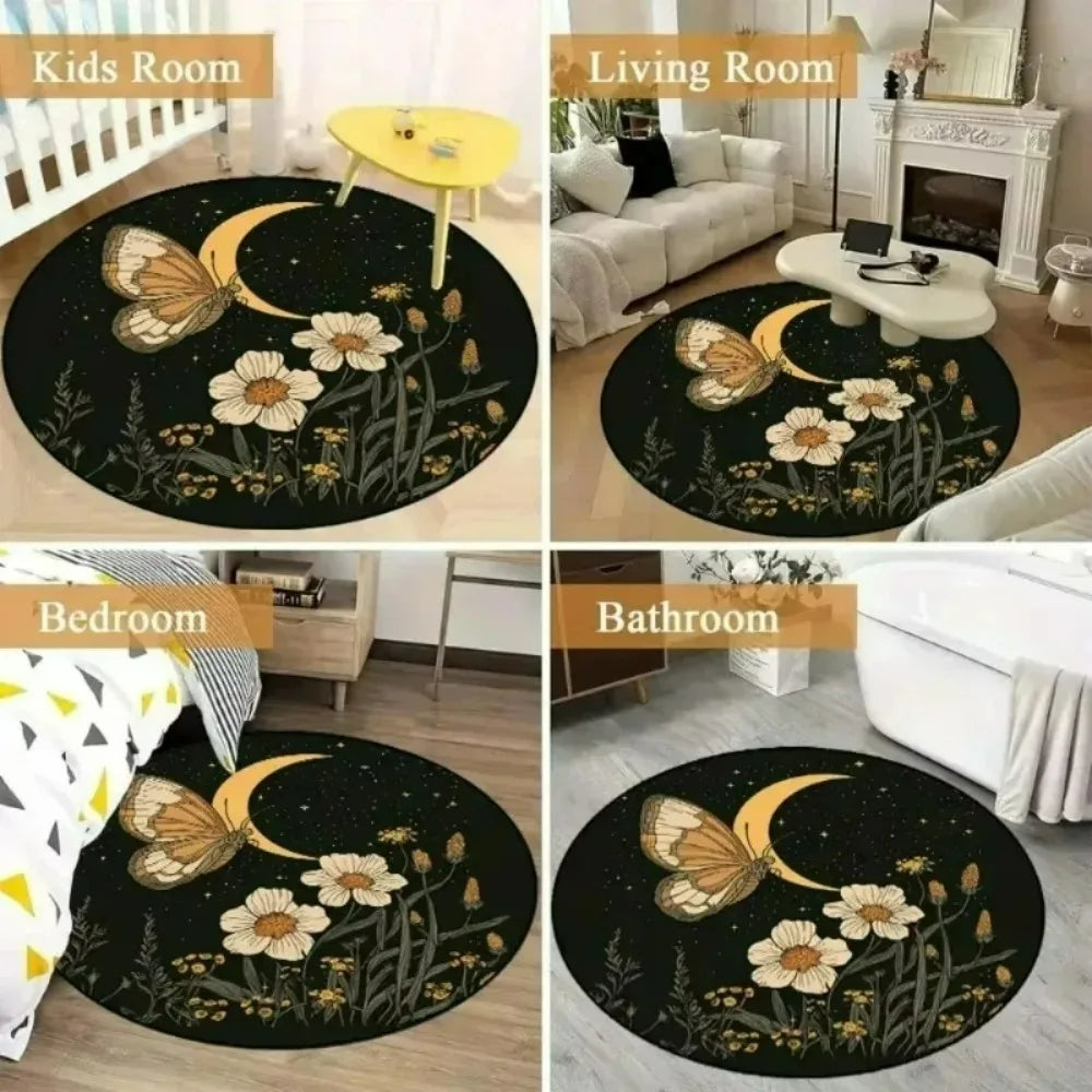 Round Floor Mat with Lotus-shaped Pattern in Golden and Other Tones Suitable As Meditation Cushion for Yoga Zazen,Indoor Read Ru