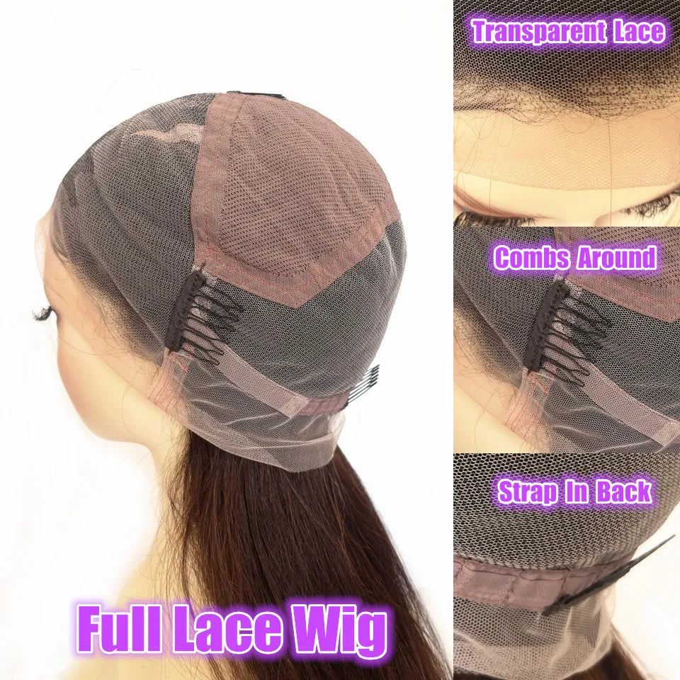 Dark Brown Layered Cut Lace Front Human Hair Wigs With Bangs For Women Brazilian Remy Scalp Silk Top Lace Frontal Fringe Wigs