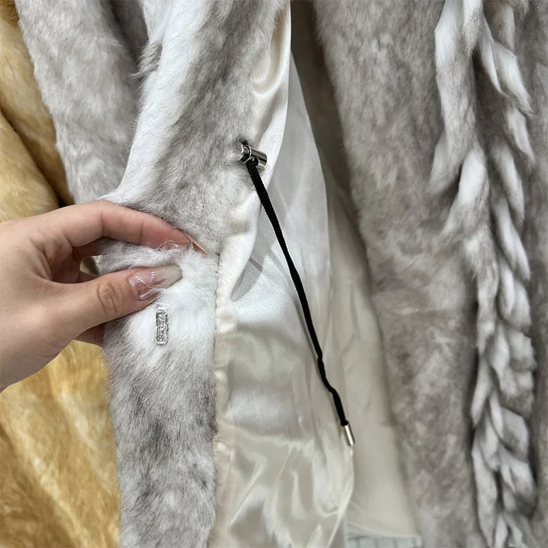 2026 New Elegant Winter Natural Rabbit Fur Coat Jacket Real Leather Fur Women's Fringe Tassel Clothing Female Outerwears