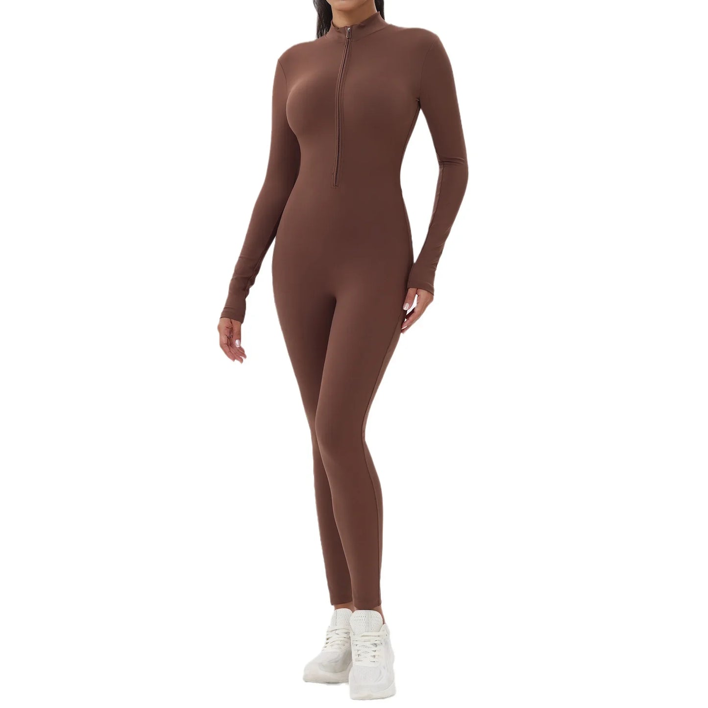 European and American popular zippered long-sleeved trouser jumpsuit slim fit hip-lifting sportswear yoga wear