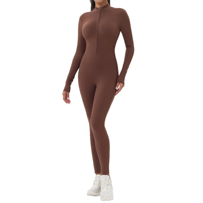 European and American popular zippered long-sleeved trouser jumpsuit slim fit hip-lifting sportswear yoga wear