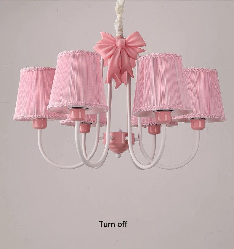 Romantic Princess Room Pink Chandelier Lamps French Bow Tie Pendant Light LED E27 Kids Girl Baby Bedroom Ceiling Chandelier Lamp