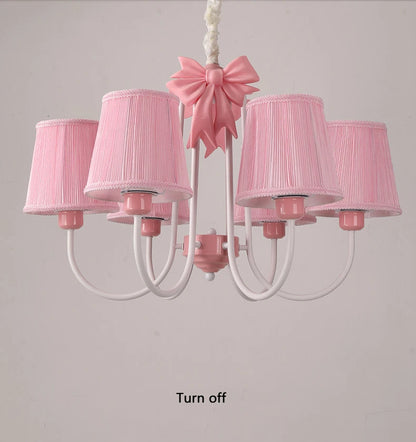 Romantic Princess Room Pink Chandelier Lamps French Bow Tie Pendant Light LED E27 Kids Girl Baby Bedroom Ceiling Chandelier Lamp