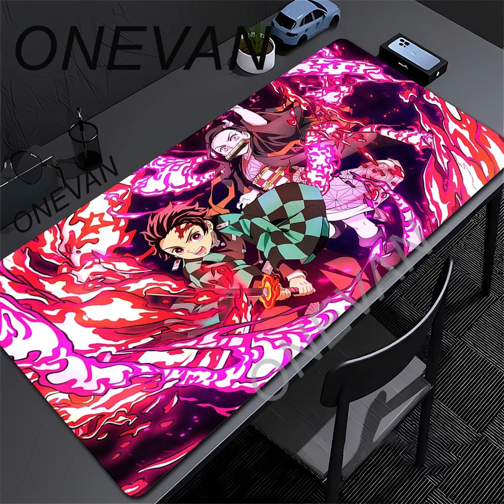 Large Mouse Pad Demon Slayer Nezuko Cute Anime Mousepads Kawaii Table Mats Office Accessories Deskmat Rubbe Lockedge Mouse Mat