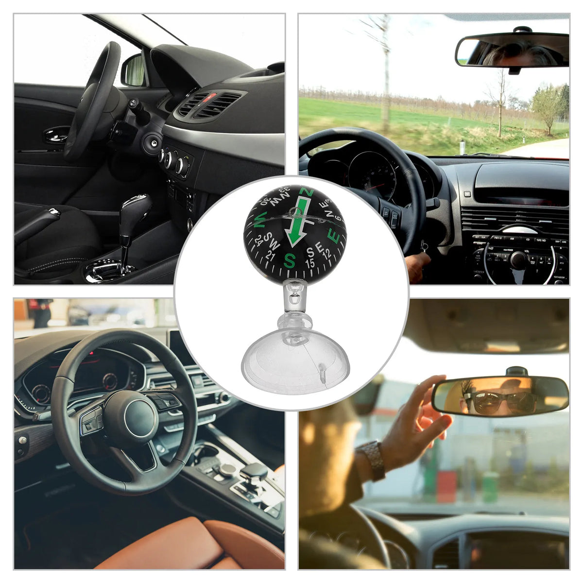 38Mm Compact Plastic Compass for Car Dashboard Mount Suction Cup Navigation Tool for Automotive Marine Outdoor Travel Dash