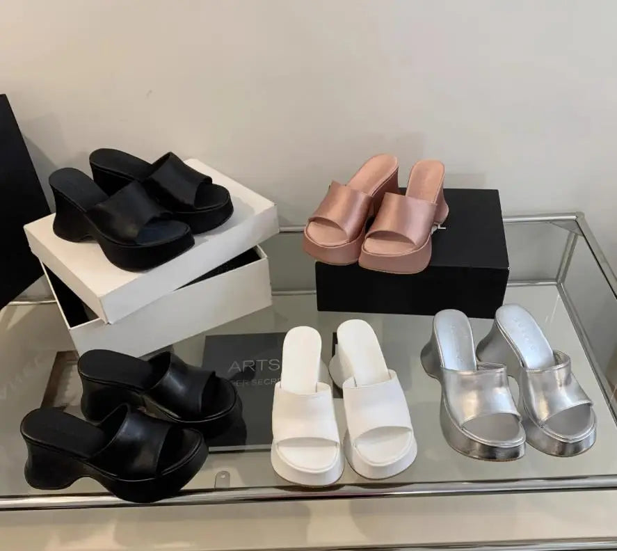 Summer Women's Slippers Fashion Platform Sandals Luxury Leather Casual Slippers High-heele Slippers for Women Open Toe Sandalias