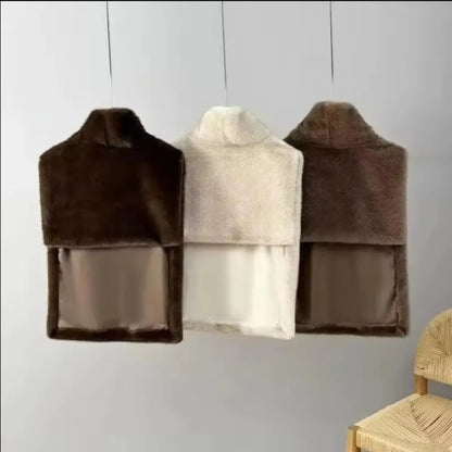 Trendy Outerwear Eco Mink Fur Turtleneck Tank Tops Fluffy Layering Piece Fashion Top Thicken High Collar Waistcoat Autumn Winter