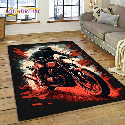 Motocross Modern retro Motorcycle Carpet Rug for Bedroom Living Room Home Sofa Decoration,Children Game Large Decor Floor Mat