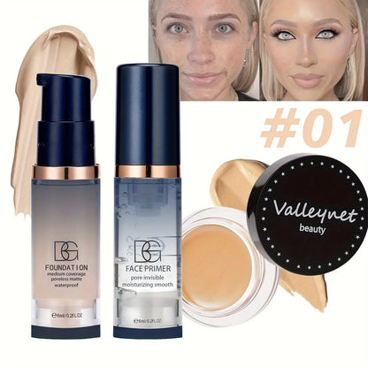 3pcs/Set Velvet Face Set,Foundation+Primer+Concealer,Waterproof and Long lasting Matte Effect,Suitable for Beginners,Travel Set.