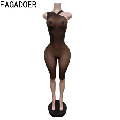 FAGADOER Sexy Asymmetric One Shoulder Bodycon Rompers Women's Summer Fashion Solid Color Jumpsuits Night Party Club Playsuits