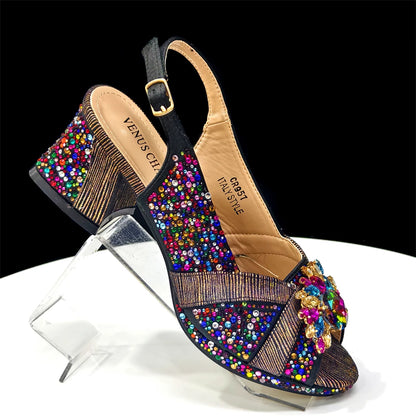 2025 Elegant Women's Peep-Toe Heels and Matching Wine Color Diamond Pumps Set - Stylish Italian Shoes and Bags for Parties