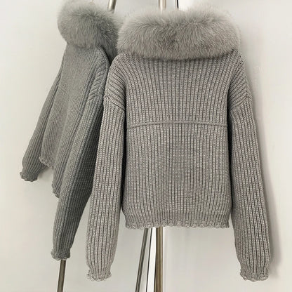 OFTBUY 2025 New Autumn Winter Women Real Fox Fur Caedigan Natural Fox Fur Hooded Jacket Decoration Lady's Sweater Coat