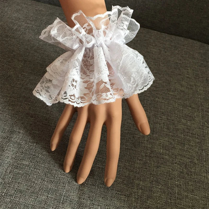 Lolita Short Hand Sleeve Gloves Steampunk Lolita Hand Sleeve Wrist Cuffs Ruffled Floral Lace Elastic Bracelet Clothing Accessory