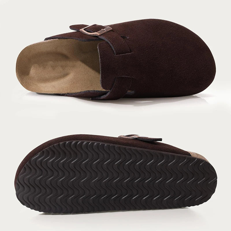 Smile New Cow Suede Women's Potato Shoes With Adjustable Strap Cork Insole Mules Outdoor Unisex Clogs Slippers With Arch Support