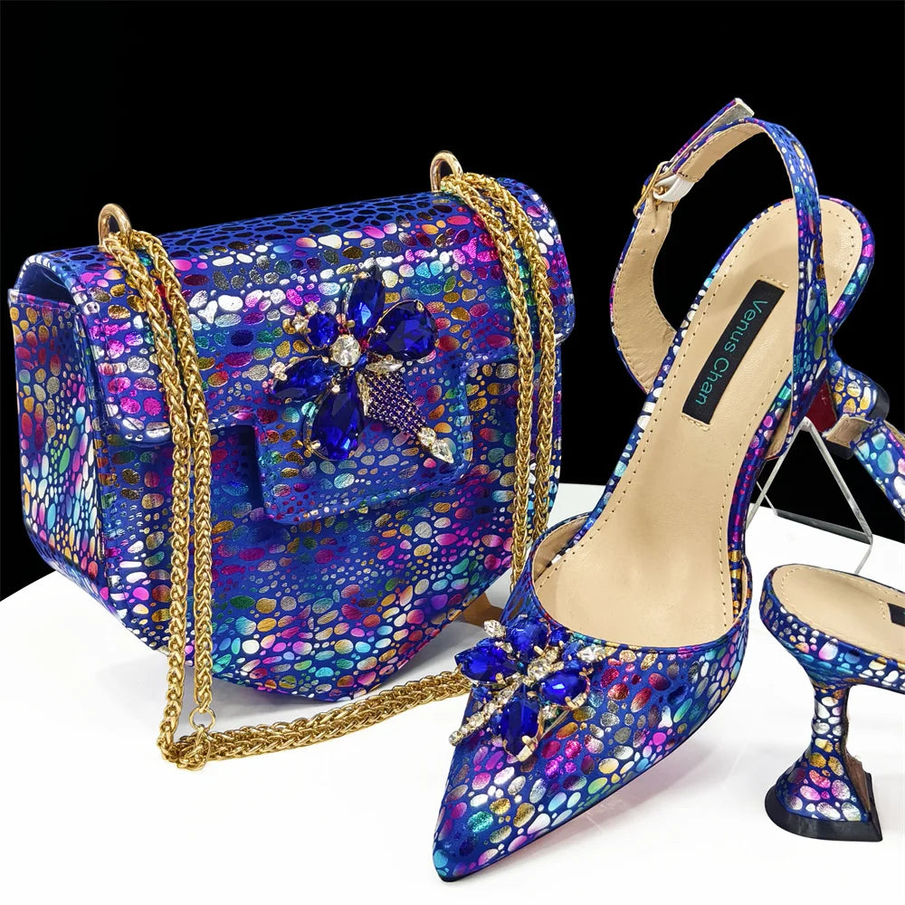 Doershow New Arrival African Wedding Shoes and Bag Set gold Color Italian Shoes with Matching Bags Nigerian lady party  1-12