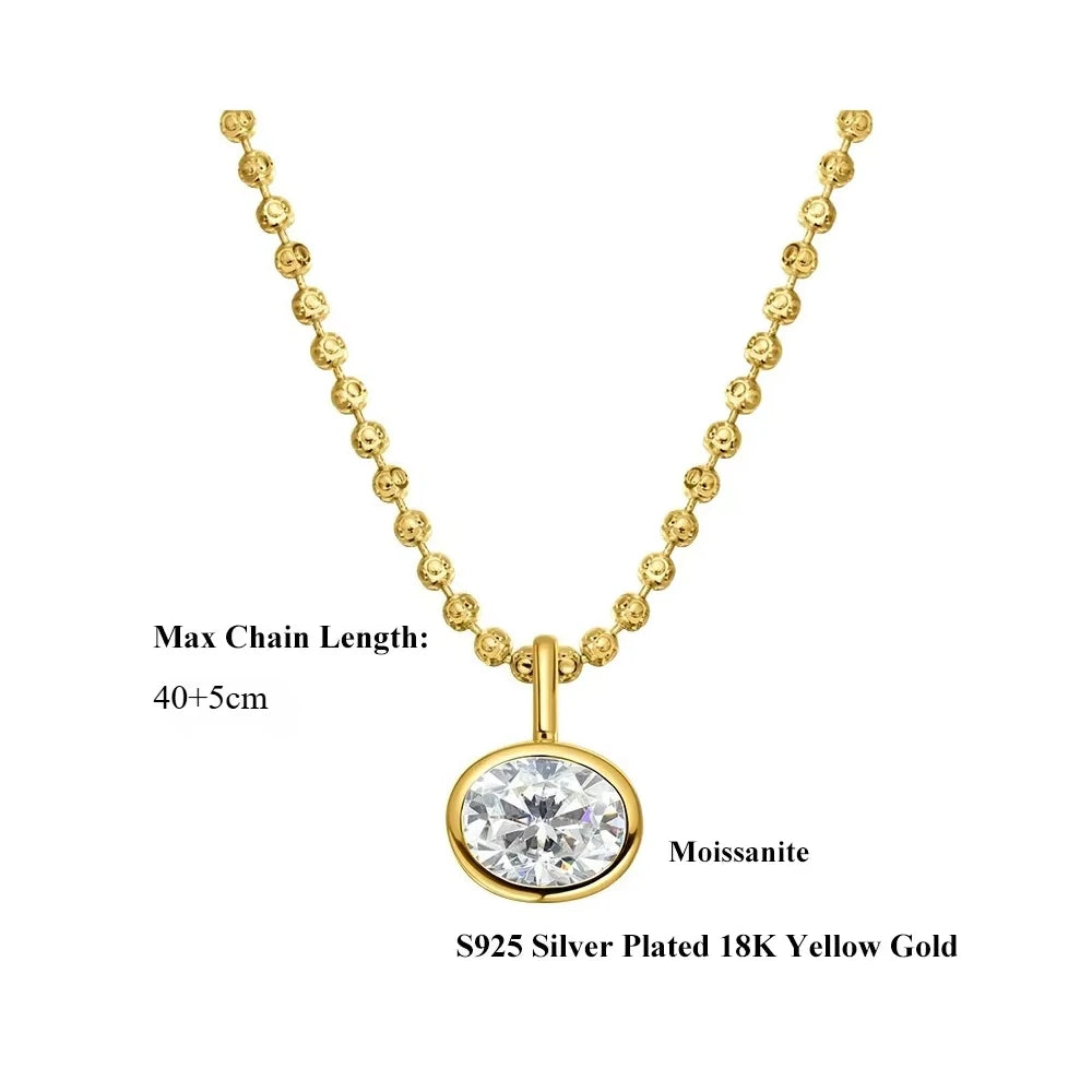 East West Oval Cut Moissanite Pendant Necklace for Women S925 Silver 2-4carat Solitaire Diamond Ball Chain with Gra Certificate