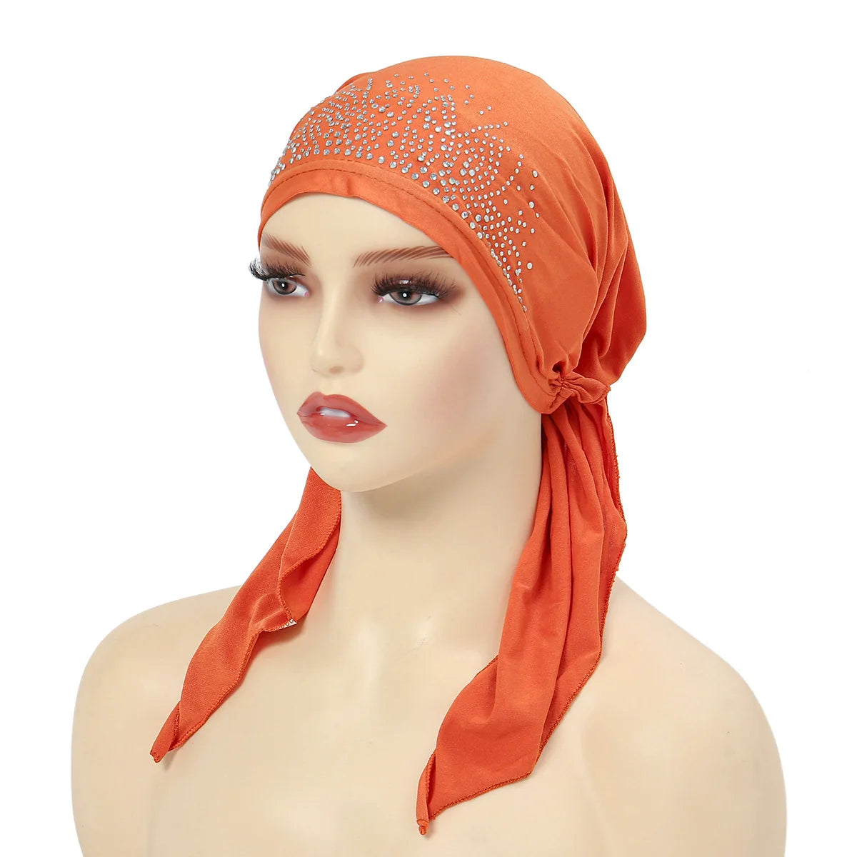 Fashion Muslim Headscarf Hat for Women Thin Summer Inner Hijab Caps Solid Color Diamond Turban Bonnet India Headwrap