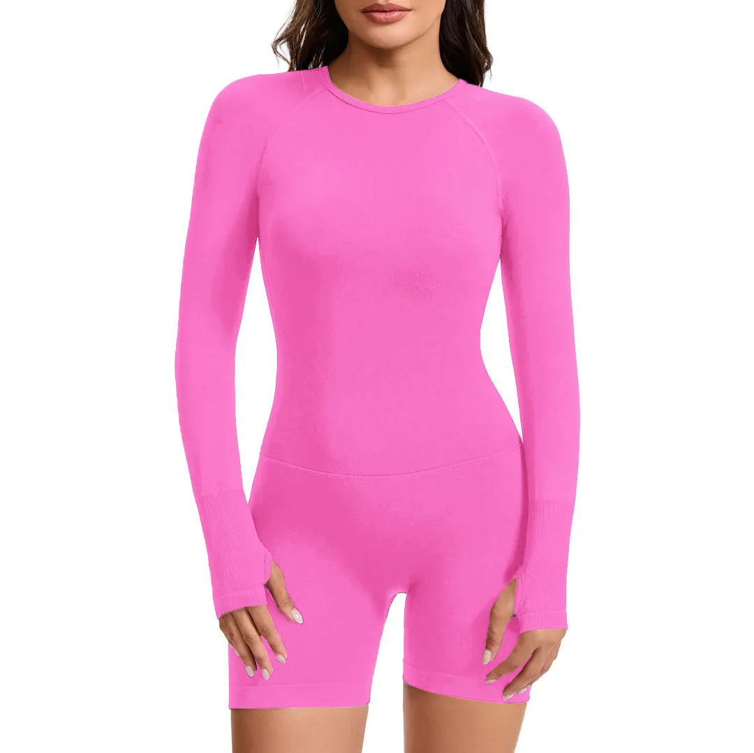 NCLAGEN Long Sleeve Bodysuit One Piece Gym Women Yoga Playsuit Fitness Clothes Workout Jumpsuit Backless Set Siamese