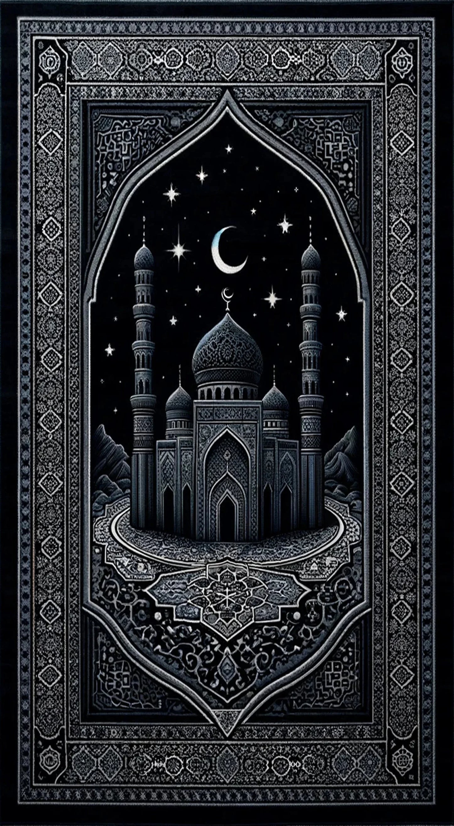 Muslim Mat Rug Meditation Rug Black Prayer Mat Mosque Design Rug Islamic Plush Rug Sajadah Mat Rug Luxury Gift Rug Home Rugs