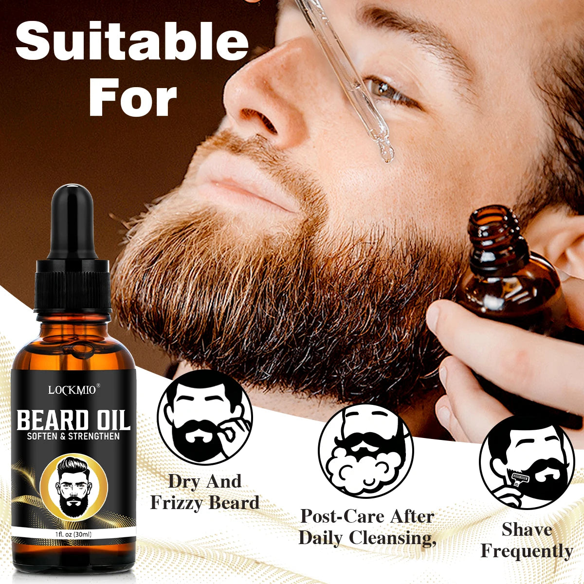 LOCKMIO 30ml Beard Moisturizing and Nourishing Oil Facial Hair Conditioner 24 Hour Long-Lasting Mustache Hydration Serum for Men