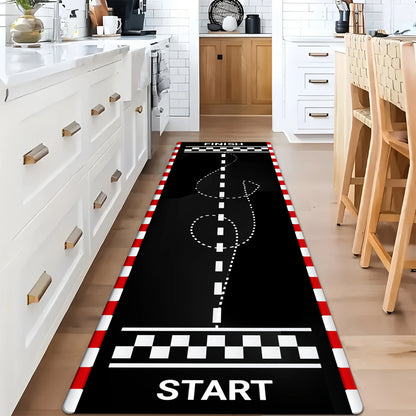 VIKAMA Racing Track Carpet: Washable, Durable Motorcycle Parking Mat for Entryways, Hallways, and Home Interior Decoration