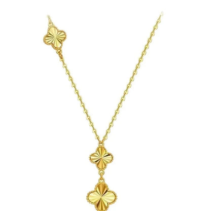 Light luxury 24K real gold four-leaf clover integrated necklace au9999 three-flower clavicle chain high-end women