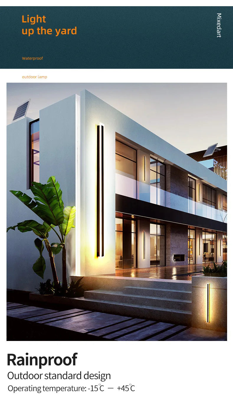 Modern Waterproof outdoor Long Strip LED wall lamps IP65 Iron Wall Light Garden porch Sconce Lights 110V 220V wall washer