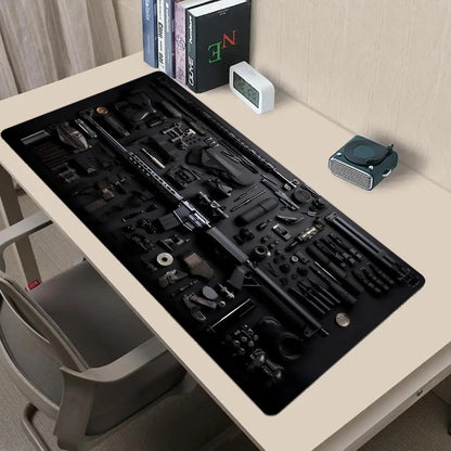 Military Weapons Theme Mouse Pad Large Computer Office Game Table Mat Rubber Anti-slip Stitched Keyboard Mat 90x40 XXL Desk Pads