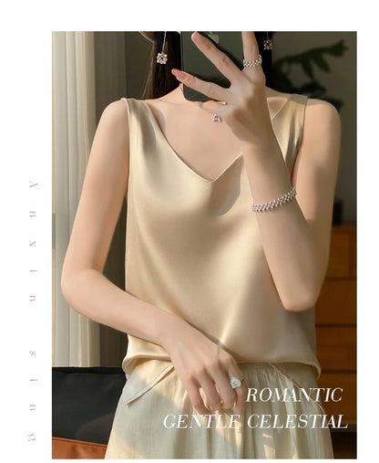 New Lce Silk Satin Camisole Women's Spring/Summer Solid Color Sleeveless Sexy Comfortable Silk Underwear Vest RW-D09