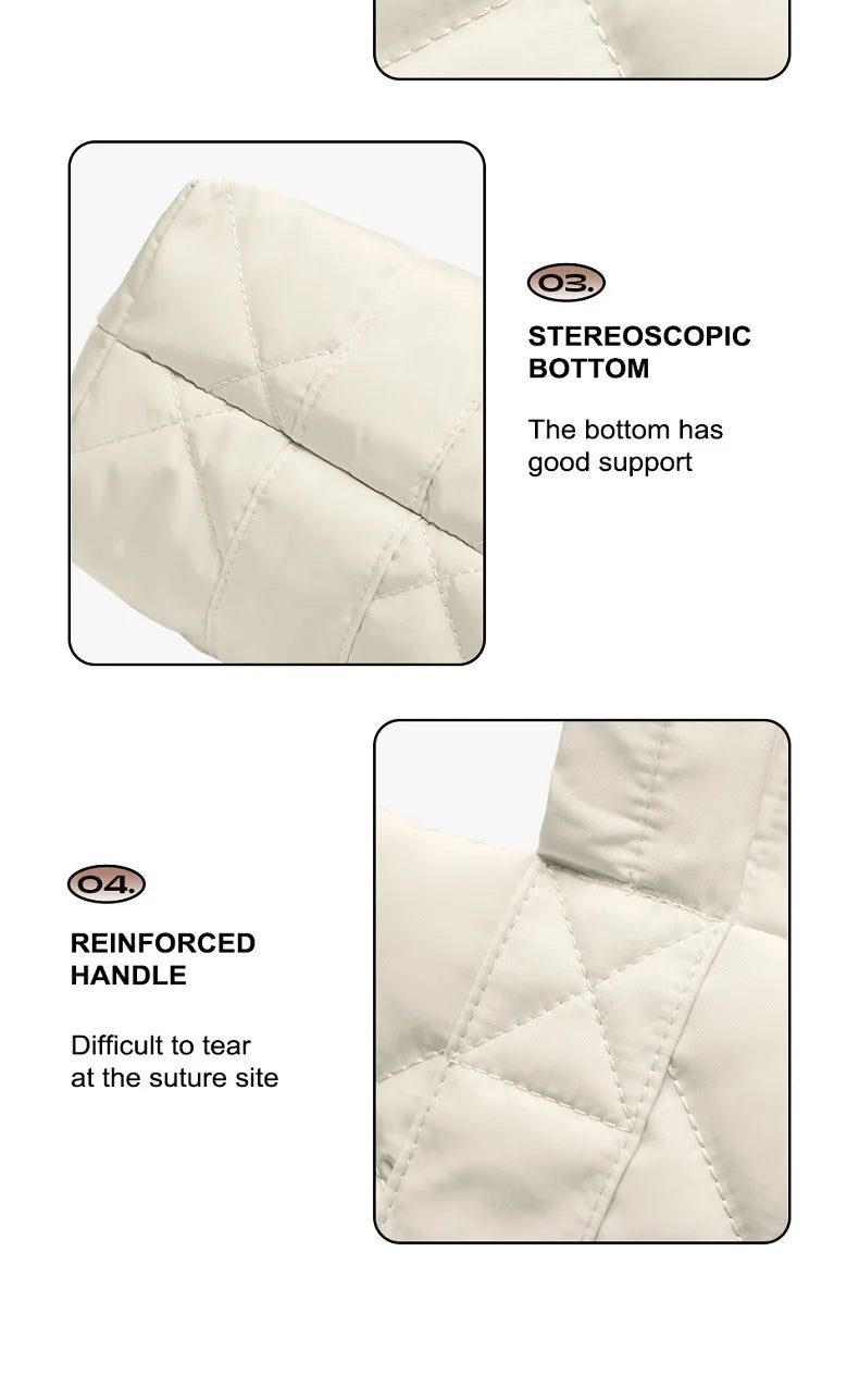 LEE Large Soft Puffer Bag Women Big Size College Students Laptop Book Quilted Tote Bag Lady Down-filled Shopping School Bags