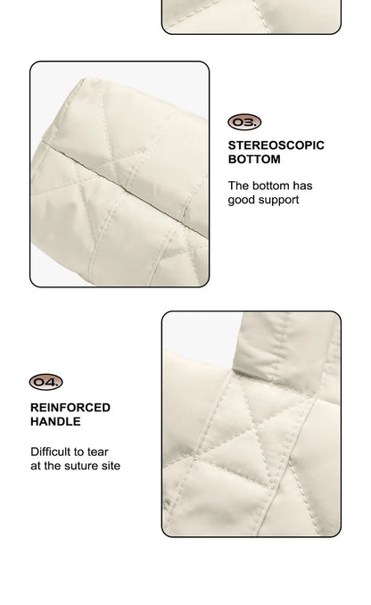 LEE Large Soft Puffer Bag Women Big Size College Students Laptop Book Quilted Tote Bag Lady Down-filled Shopping School Bags