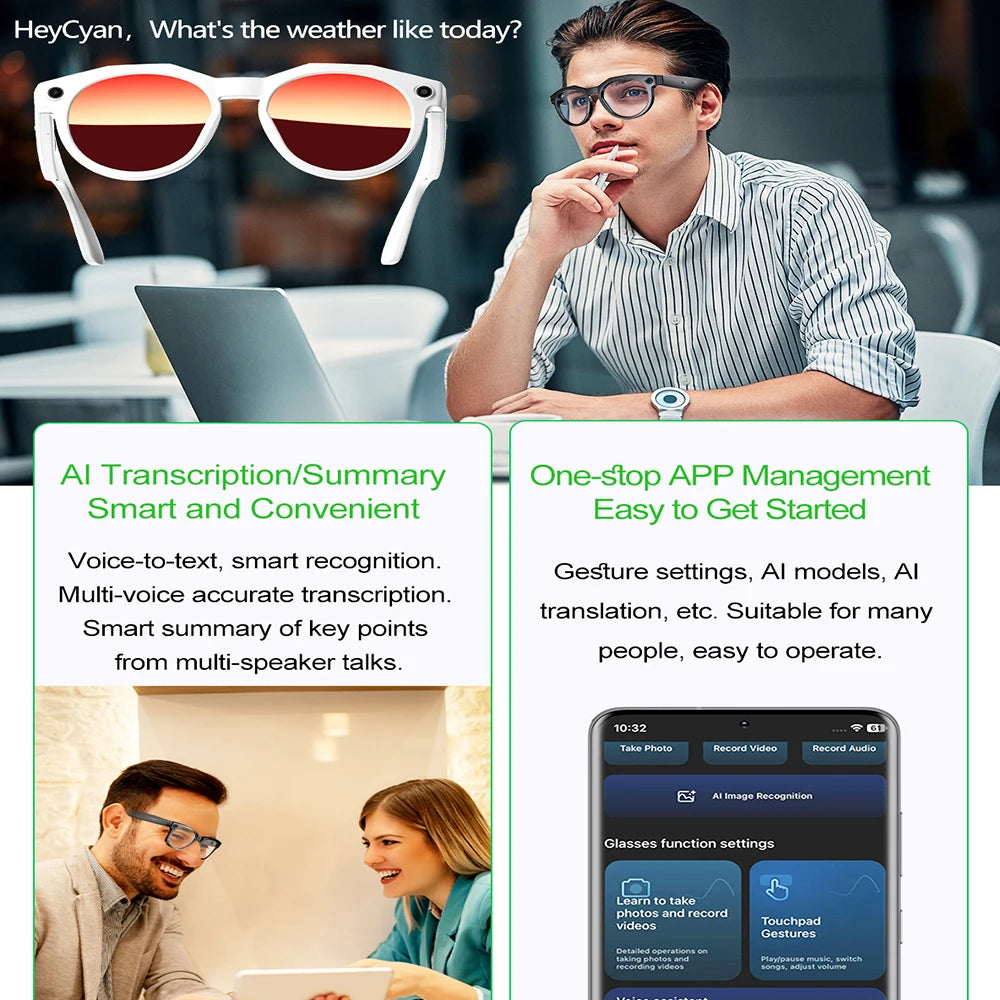 2026 New AI Smart Glasses 8MP Camera 1080P Video Shooting Real-time Translation SI BT Call Music Play Voice Recording Sunglasses