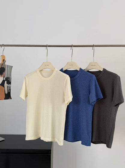 RZIV Summer women's casual solid color round neck short sleeved T-shirt