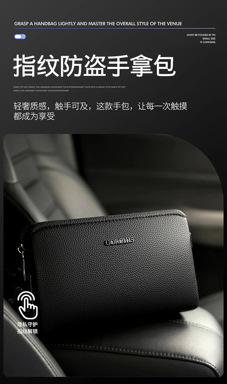 Leather Wallet FL-V1 Men Business Clutch Bag Smart Fingerprint Lock Security Anti Theft Handbag Black Safety Men Wallet сумка 가방