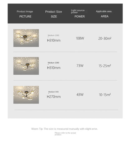 2025 New Chandeliers Romantic Starry Modern Ceiling Light Fixture 6 Lights White Creative Home Stepless Dimmable Ceiling Lamp