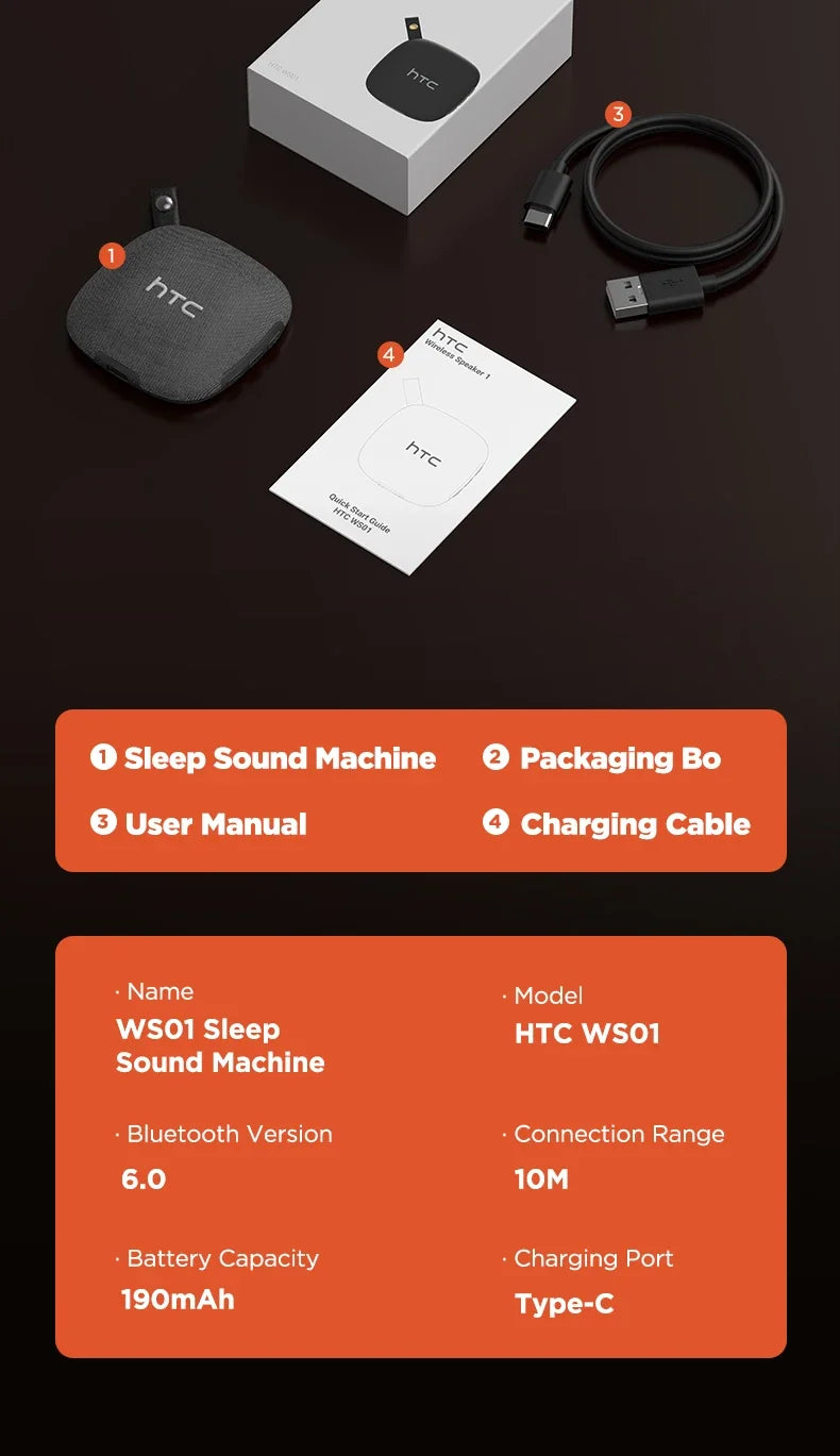 HTC WS01 Pillow Speaker Bluetooth Long Battery Built-in White Noise Sound Ultra-Thin Wireless Portable Speaker For Side Sleeper