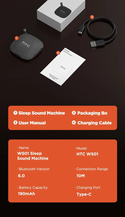 HTC WS01 Pillow Speaker Bluetooth Long Battery Built-in White Noise Sound Ultra-Thin Wireless Portable Speaker For Side Sleeper