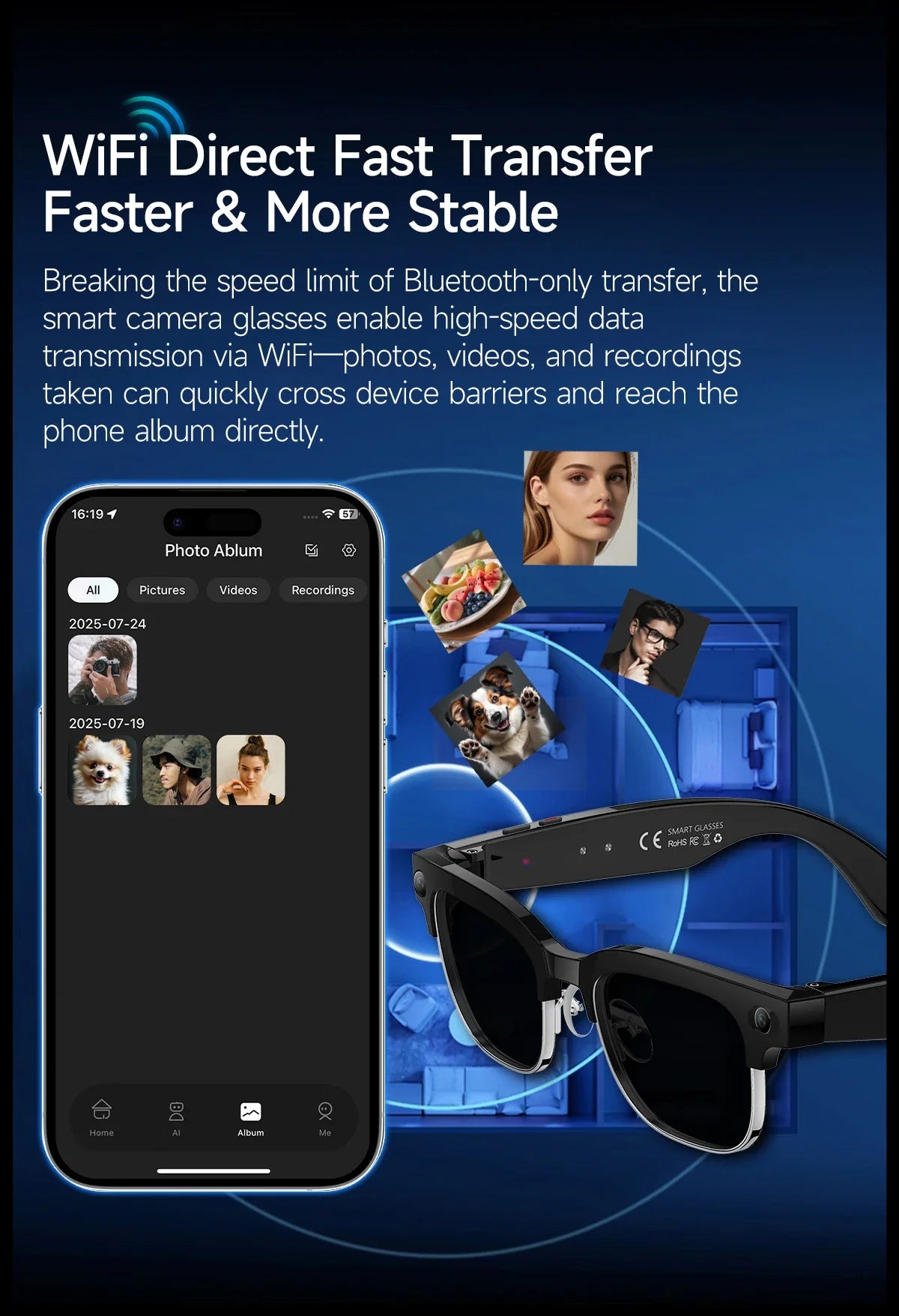 2026 New Smart AI Glasses AI Intelligent Translation 4K Ultra HD 8MP HD Camera AI Voice Wake-up Photo Recording AI Smart Glasses
