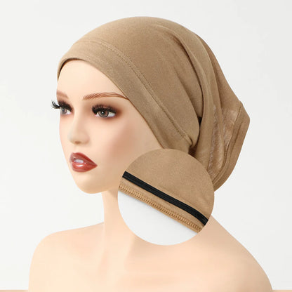 Muslim Instant Hijab Cap Solid Color For Women With Antislip Strips Ramadan Undercap Scarf Stretch Turban Hat Islamic Headwear
