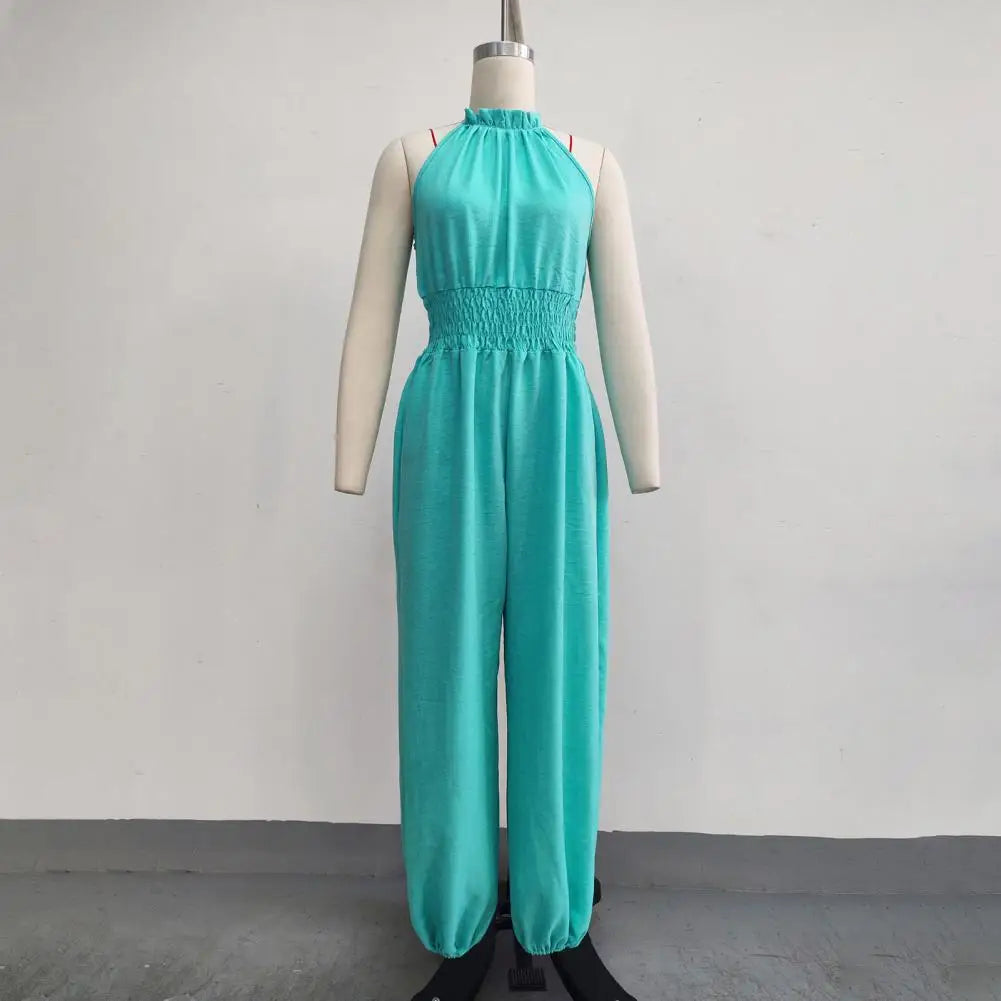 Smocked Waist Lantern Pants Women Rompers Summer Romper Halter Neck Sleeveless Jumpsuit With Lantern Leg For Casual Streetwear