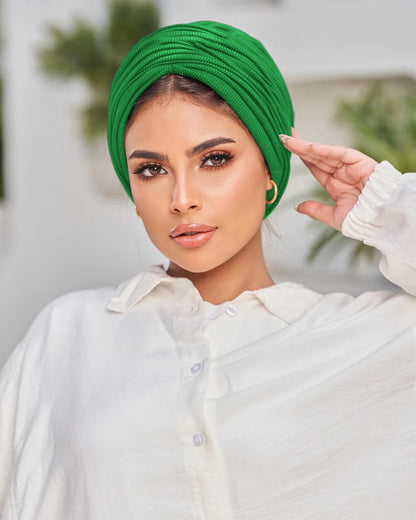 Solid Color Threaded Headscarf Wrapped Design With High Elasticity Suitable For Various Head Circumferences